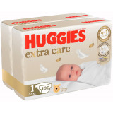 Pachet Scutece Huggies Extra Care 1 Jumbo, 2-5 kg, 100 buc