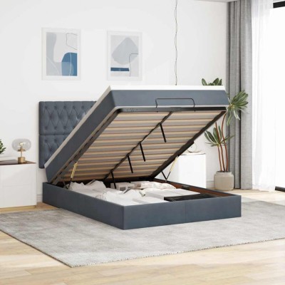 vidaXL Cadru de pat otoman cu saltele Gri &amp;icirc;nchis 140x190cm catifea 3314391 foto