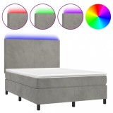 Cumpara ieftin Pat cu arcuri, saltea si LED, gri deschis, 140x200 cm, catifea
