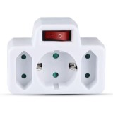 Adaptor triplu V-TAC cu &icirc;ntrerupator, 3 prize Schuko + Euro, 3680W