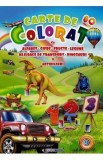 Carte de colorat pentru copii, 80 pagini cu Alfabet, Cifre, Dinozauri, Transport, Fructe, Legume si Abtibilduri pentru gradinita si acasa