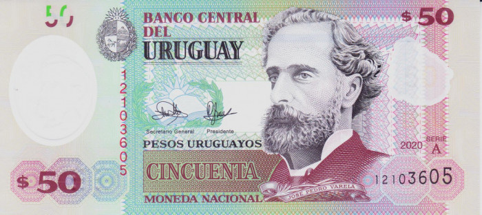 Bancnota Uruguay 50 Pesos Uruguayos 2020 - P102 UNC ( polimer )