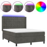 Cumpara ieftin Pat cu arcuri, saltea si LED, gri inchis, 140x200 cm, catifea