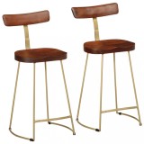 Scaune Bar vidaXL, 2 buc, Lemn Masiv Mango, 49x43x88 cm, Maro, Picioare Metalice, Max 110kg