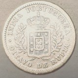 803 India Portugheza ⅛ Rupia 1881 Lu&iacute;z I (Calcutta mint) km 309 argint