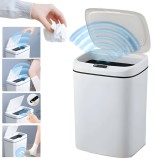 Cos de gunoi automat cu sensor 16 L Koken, Bucatarie, baie sau oficiu, 2x Baterii AA(nu sunt incluse), cu capac anti-miros, Alb