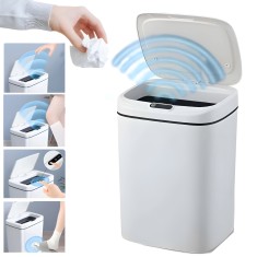 Cos de gunoi automat cu sensor 16 L Koken, Bucatarie, baie sau oficiu, 2x Baterii AA(nu sunt incluse), cu capac anti-miros, Alb