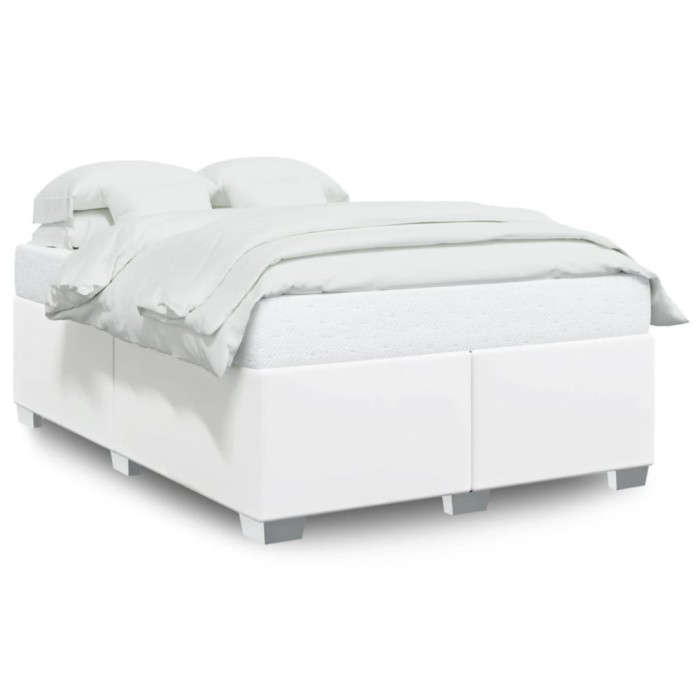 vidaXL Cadru de pat, alb, 140x190 cm, piele ecologică