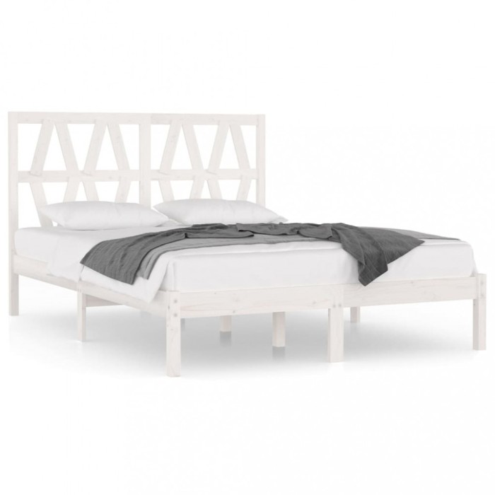 Cadru de pat mic dublu, alb, 120x190 cm, lemn masiv de pin