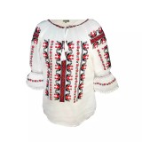 Cumpara ieftin Bluza Tip Ie Traditionala Alba cu Motiv Geometric Multicolor de Dama - IMS113