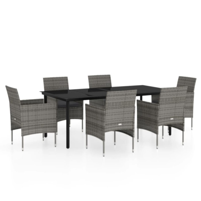 Set de servit masa pentru gradina, 7 piese, gri si negru