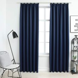 Draperii opace cu c&acirc;rlige, 2 buc., albastru, 140 x 175 cm