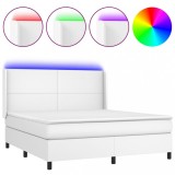 Cumpara ieftin Pat cu arcuri, cu saltea si LED, alb, 180x200 cm, piele eco