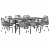 Cumpara ieftin Set de sufragerie de gradina de 9 piese sticla poliratan gri