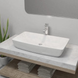 Chiuveta de baie cu robinet mixer, ceramica, dreptunghiular alb GartenMobel Dekor, vidaXL