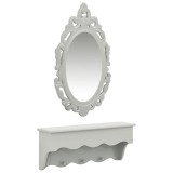 vidaXL Set raft perete pentru chei/bijuterii cu oglindă și c&acirc;rlige gri