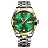 Cumpara ieftin Ceas barbatesc Poedagar CS1404, otel inoxidabil, argintiu-auriu, cadran verde