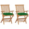 Scaune gradina cu perne, 2 buc., verde, lemn masiv tec