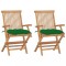 Scaune gradina cu perne, 2 buc., verde, lemn masiv tec