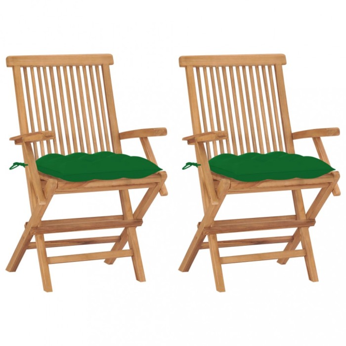 Scaune gradina cu perne, 2 buc., verde, lemn masiv tec