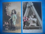HOPCT 1793 COPII--ROMANTICA-FRANTA-LOT 2 CARTI POSTALE VECHI-CIRCULATE