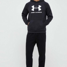 Under Armour bluza barbati, culoarea negru, cu glugă, cu imprimeu