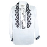 Cumpara ieftin Camasa Tip Ie Traditionala de Baieti Alba cu Motiv Geometric Negru - ITB45