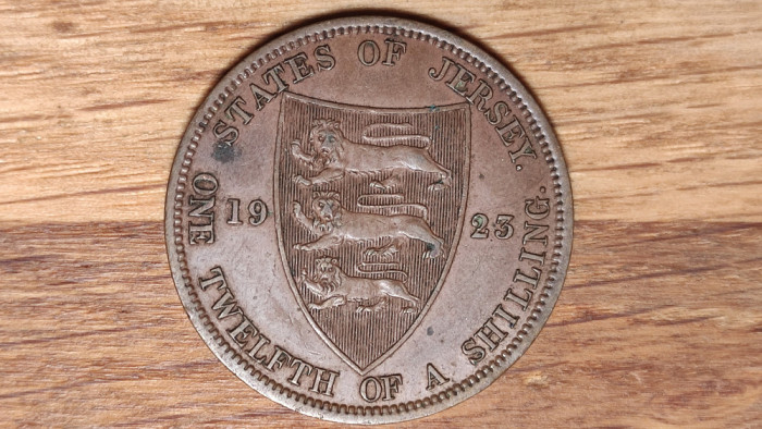Jersey -moneda de colectie bronz rara- 1 / 12 shilling 1923- George V - xf+/aunc