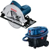 Bosch GKS 235 Turbo + GAS 12-25 PL - Fierastrau circular 2050 W 235x25 mm + Aspirator umed-uscat 1250 W 200 mbar 25 l priza scule electrice