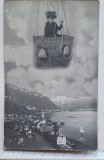 Carte poștală Elveția 1909 &ndash; fotomontaj turistic cu balon și panorama Montreux