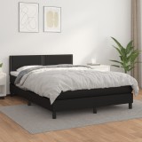 VidaXL Pat box spring cu saltea, negru, 140x190 cm, piele ecologică 3141059