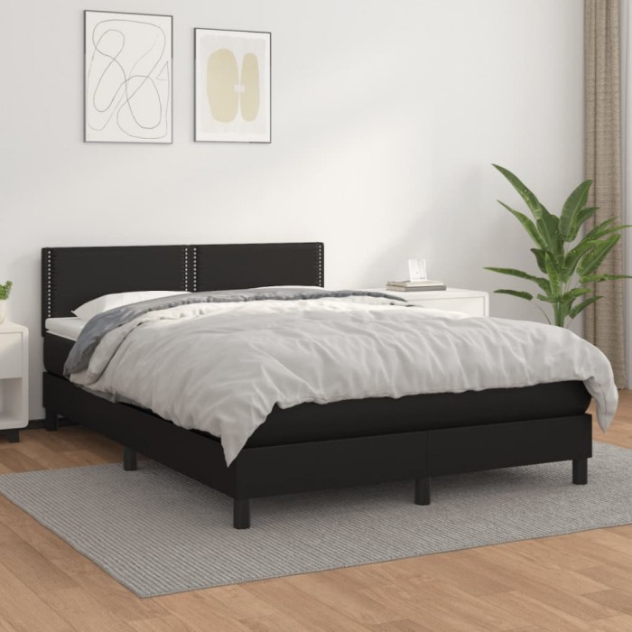 vidaXL Pat box spring cu saltea, negru, 140x190 cm, piele ecologică 3141059
