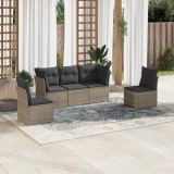 Gossi set canapea de gradina cu perne, 5 piese, gri, poliratan