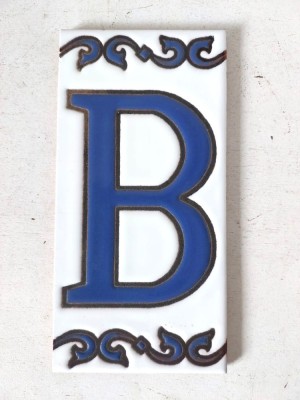 Placa ceramica litera B pentru numar de casa, frumos decorata, 15x7,5cm foto