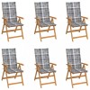 VidaXL Scaune de grădină cu perne, 6 buc, gri, carouri, lemn masiv tec 3065574