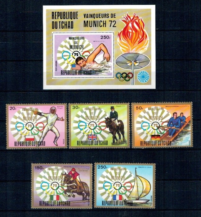 Tchad 1972 - Jocurile Olimpice, sport, medaliați, serie si colita neuzata