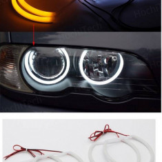 Angel Eyes Cotton Bmw seria 3 E46 alb si semnalizare galbena far cu lupa ® ALM