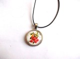 Pandantiv Floral Sticlă, Flori Roșii, 22mm - Bijuterie Fashion Elegantă