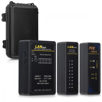 Tester cablu de retea cu PoE - LAN si 2 moduri de scanare, Kwmobile,/Negru, Plastic, 44494.03 foto