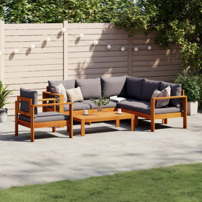 vidaXL Set de canapele de grădină cu perne, 5 buc., lemn masiv acacia foto