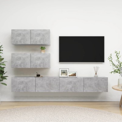 vidaXL Set de dulapuri TV, 4 piese, gri beton, lemn prelucrat foto