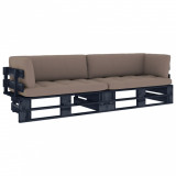 Canapea din paleți, 2 locuri, cu perne, negru, lemn pin tratat