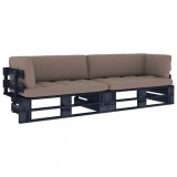 vidaXL Canapea din paleți 2 locuri cu perne negru lemn de pin tratat 3066657