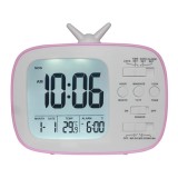 Ceas digital de masa elSales Retro TV , afisaj 12/24 h , termometru , roz