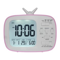 Ceas digital de masa elSales Retro TV , afisaj 12/24 h , termometru , roz