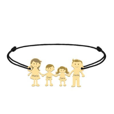 Family - Bratara personalizata snur cu pandantiv din argint placat cu aur galben 24K membrii familiei - 4 membri foto