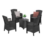 Set Mobilier Gradina Leziter Lima III Rattan Artificial Grafit 4 Locuri Rezistent UV/Intemperii, Perne Incluse
