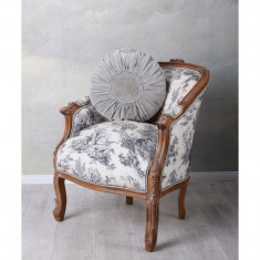 Fotoliu din lemn masiv mahon cu tapiterie alb cu albastru CAT660G33