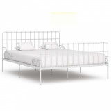 Cadru de pat cu bază din șipci, alb, 200 x 200 cm, metal, Cires, Dublu, Cu polite semirotunde, vidaXL