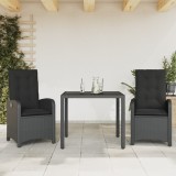 vidaXL Set mobilier de grădină cu perne, 3 piese, negru, poliratan 3212203